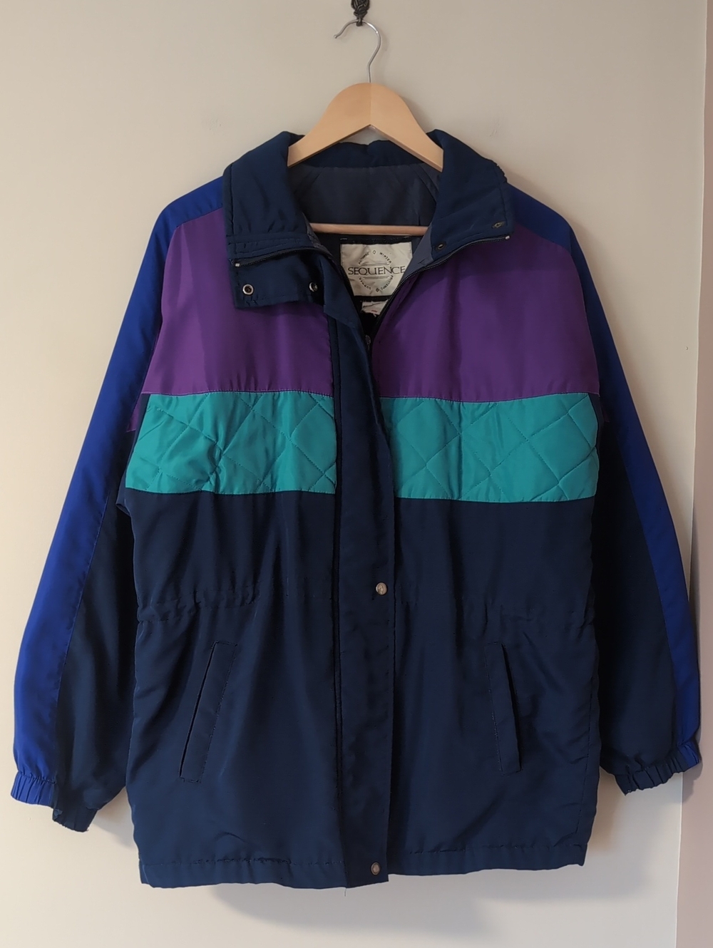 Vintage Sequence 90s Colour Block Retro Ski Jacket Navy Fall Winter Coat Medium